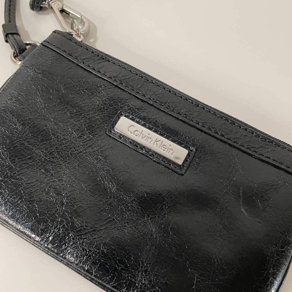 Calvin Klein Black Leather Wristlet